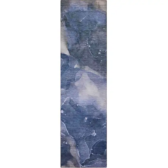 Blue Abstract Washable Non Skid Indoor Outdoor Runner Rug Photo 2