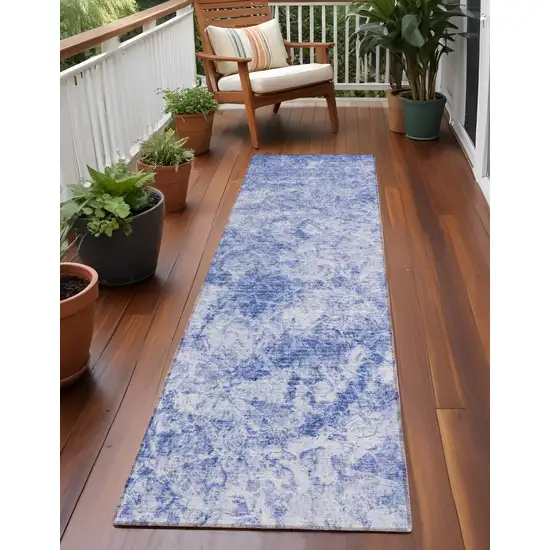 Blue Abstract Washable Non Skid Indoor Outdoor Runner Rug Photo 1