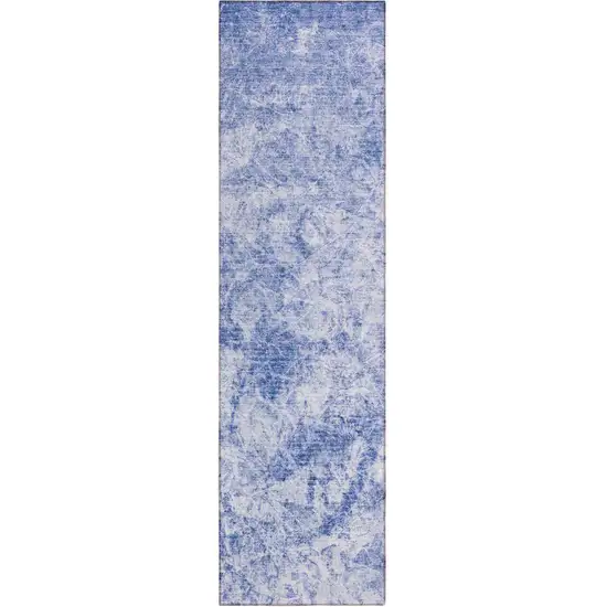 8' Runner Blue Abstract Washable Non Skid Indoor Outdoor Runner Rug Photo 2