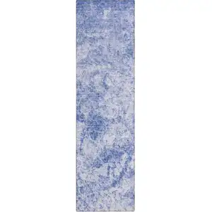 Photo of 8' Runner Blue Abstract Washable Non Skid Indoor Outdoor Runner Rug