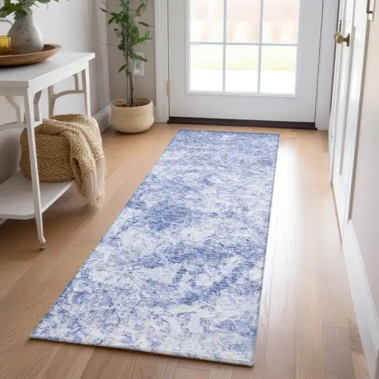 Blue Abstract Washable Non Skid Indoor Outdoor Runner Rug Photo 9