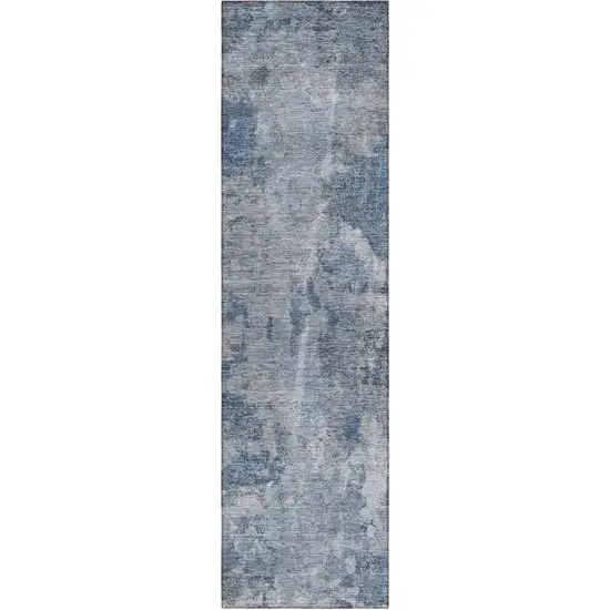 8' Runner Blue Abstract Washable Non Skid Indoor Outdoor Runner Rug Photo 4