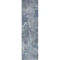 Photo of 8' Runner Blue Abstract Washable Non Skid Indoor Outdoor Runner Rug