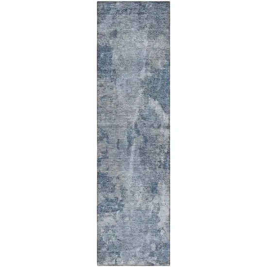 Blue Abstract Washable Non Skid Indoor Outdoor Runner Rug Photo 5