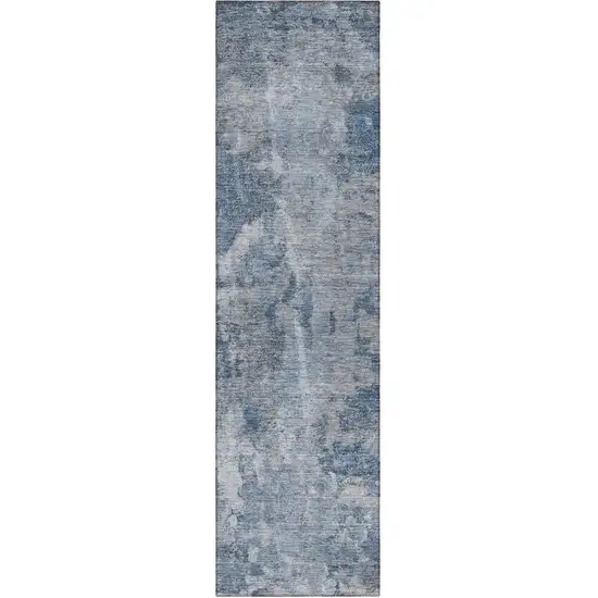 8' Runner Blue Abstract Washable Non Skid Indoor Outdoor Runner Rug Photo 2