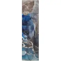 Photo of 8' Runner Blue Abstract Washable Non Skid Indoor Outdoor Runner Rug