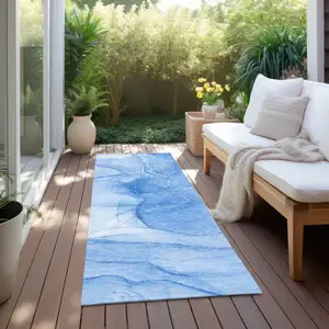 Photo of 8' Runner Blue Abstract Washable Non Skid Indoor Outdoor Runner Rug