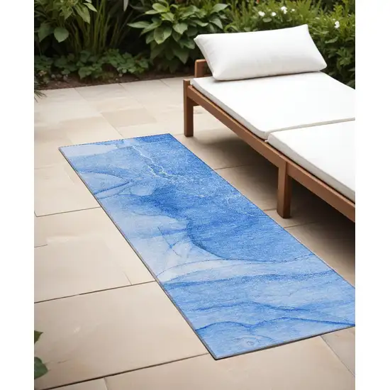 Blue Abstract Washable Non Skid Indoor Outdoor Runner Rug Photo 1