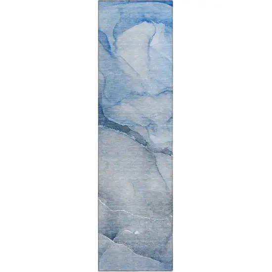 Blue Abstract Washable Non Skid Indoor Outdoor Runner Rug Photo 2