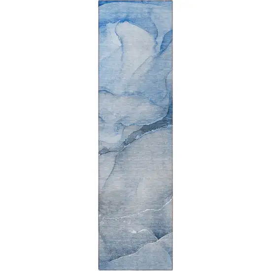 8' Runner Blue Abstract Washable Non Skid Indoor Outdoor Runner Rug Photo 5