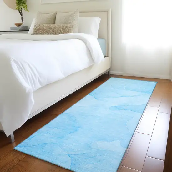 Blue Abstract Washable Non Skid Indoor Outdoor Runner Rug Photo 9