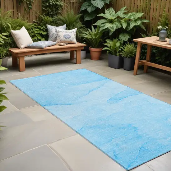 Blue Abstract Washable Non Skid Indoor Outdoor Runner Rug Photo 1