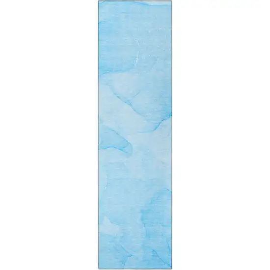 Blue Abstract Washable Non Skid Indoor Outdoor Runner Rug Photo 4