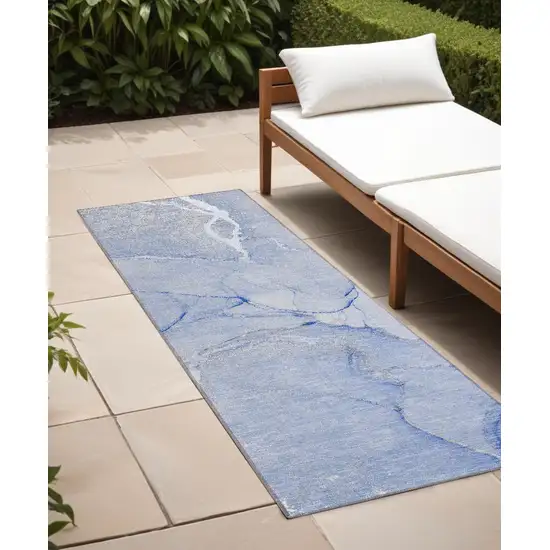 Blue Abstract Washable Non Skid Indoor Outdoor Runner Rug Photo 1