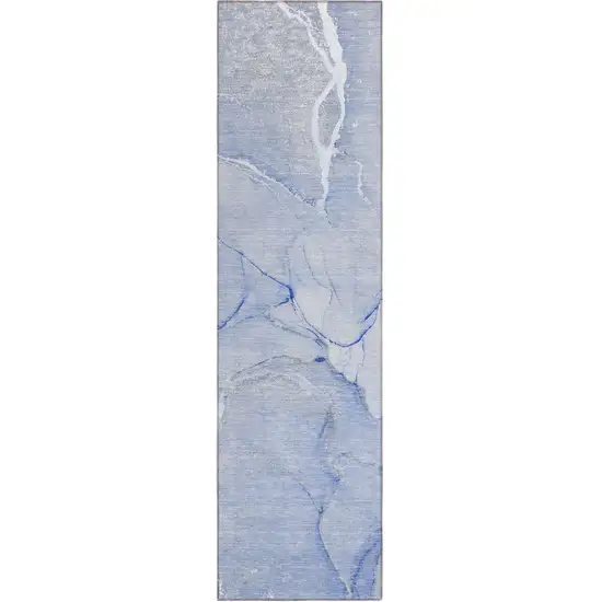 8' Runner Blue Abstract Washable Non Skid Indoor Outdoor Runner Rug Photo 2