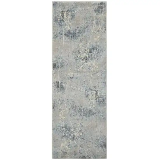 6' Runner Blue Floral Power Loom Runner Rug Photo 2