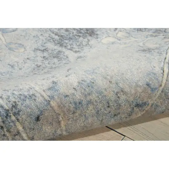 6' Runner Blue Floral Power Loom Runner Rug Photo 9