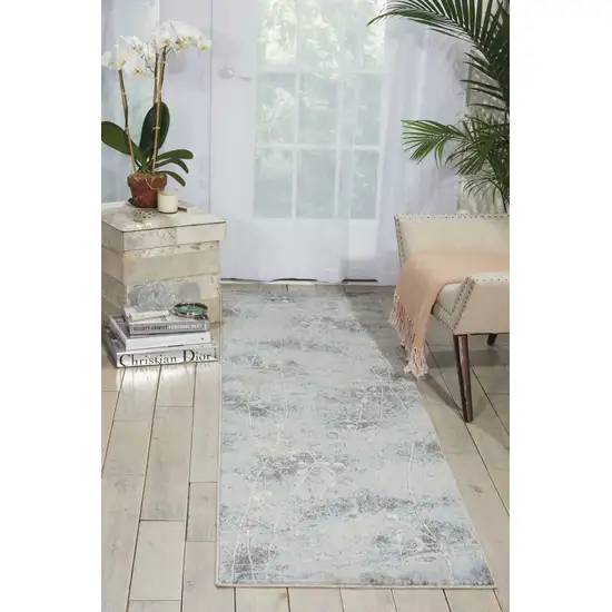 6' Runner Blue Floral Power Loom Runner Rug Photo 7