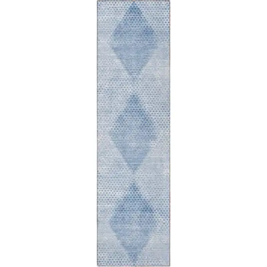 8' Runner Blue Geometric Washable Non Skid Indoor Outdoor Runner Rug Photo 5