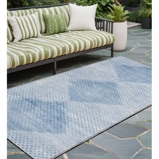 8' Runner Blue Geometric Washable Non Skid Indoor Outdoor Runner Rug Photo 1