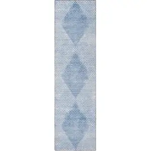 Photo of 8' Runner Blue Geometric Washable Non Skid Indoor Outdoor Runner Rug