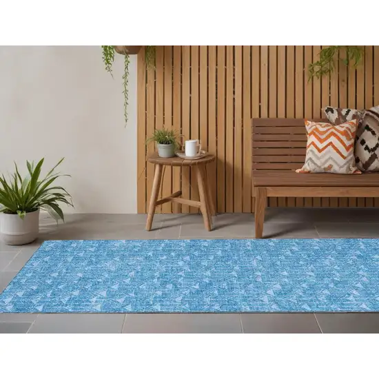 8' Runner Blue Geometric Washable Non Skid Indoor Outdoor Runner Rug Photo 1