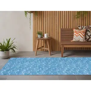 Photo of 8' Runner Blue Geometric Washable Non Skid Indoor Outdoor Runner Rug