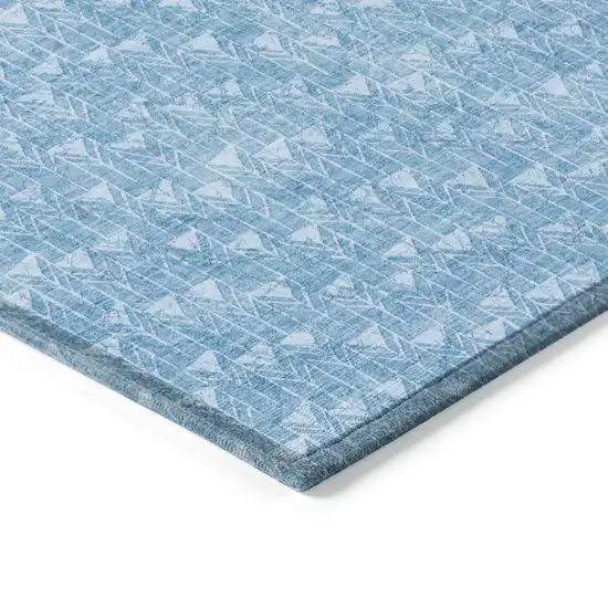 Blue Geometric Washable Non Skid Indoor Outdoor Runner Rug Photo 6