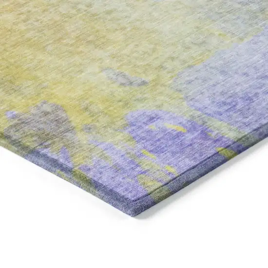 8' Runner Blue Gold and Wheat Abstract Washable Non Skid Indoor Outdoor Runner Rug Photo 7