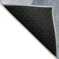 Photo of 8' Runner Blue Gray and Black Abstract Washable Non Skid Indoor Outdoor Runner Rug