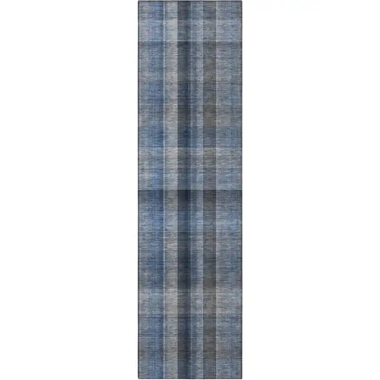 Blue Plaid Washable Non Skid Indoor Outdoor Runner Rug Photo 4