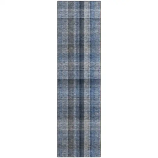 Blue Plaid Washable Non Skid Indoor Outdoor Runner Rug Photo 2