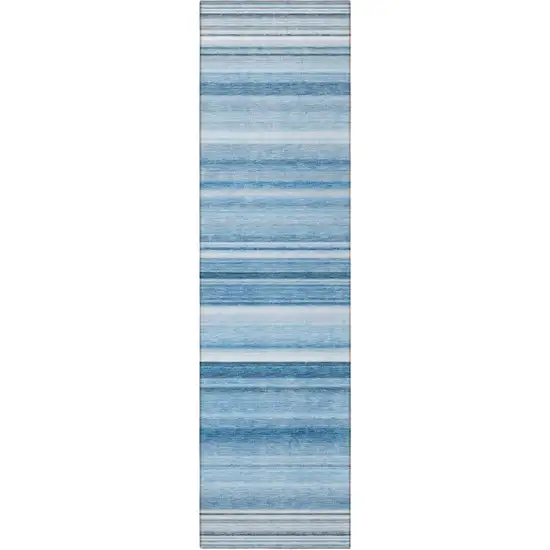 8' Runner Blue Striped Washable Non Skid Indoor Outdoor Runner Rug Photo 4