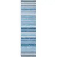 Photo of 8' Runner Blue Striped Washable Non Skid Indoor Outdoor Runner Rug