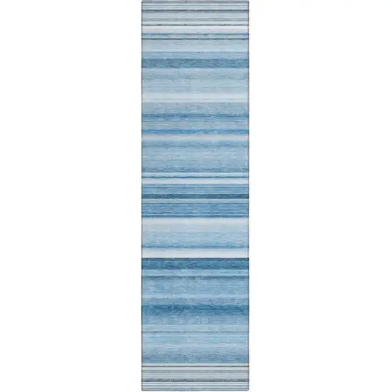 Blue Striped Washable Non Skid Indoor Outdoor Runner Rug Photo 2