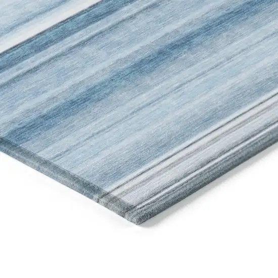 Blue Striped Washable Non Skid Indoor Outdoor Runner Rug Photo 7