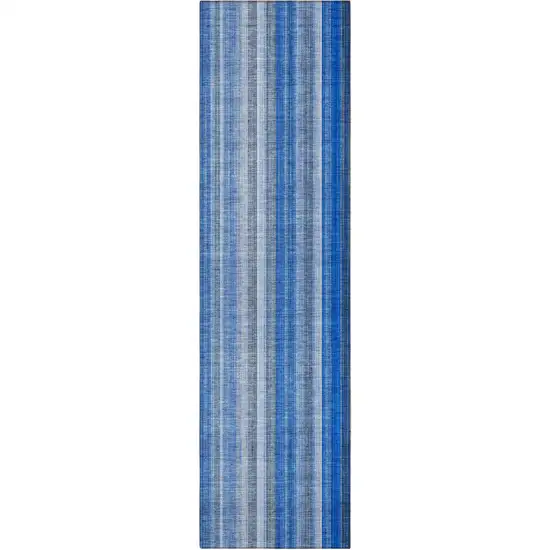 8' Runner Blue Striped Washable Non Skid Indoor Outdoor Runner Rug Photo 5