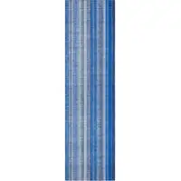 Photo of 8' Runner Blue Striped Washable Non Skid Indoor Outdoor Runner Rug