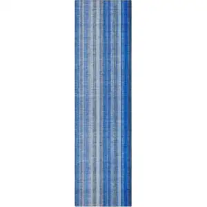 Photo of 8' Runner Blue Striped Washable Non Skid Indoor Outdoor Runner Rug