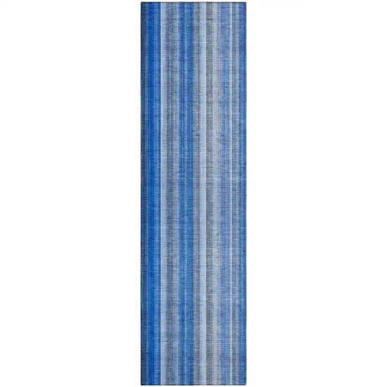 Blue Striped Washable Non Skid Indoor Outdoor Runner Rug Photo 2