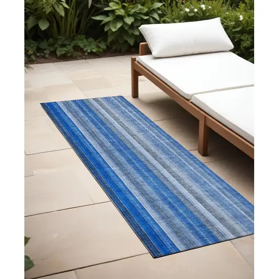 Blue Striped Washable Non Skid Indoor Outdoor Runner Rug Photo 1