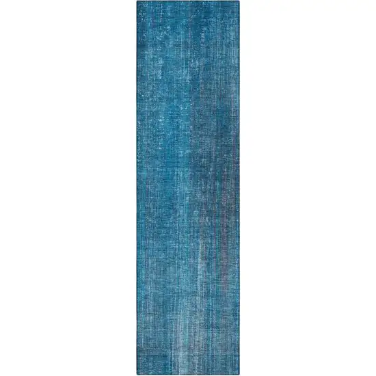 8' Runner Blue Striped Washable Non Skid Indoor Outdoor Runner Rug Photo 2