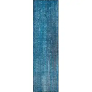 Photo of 8' Runner Blue Striped Washable Non Skid Indoor Outdoor Runner Rug