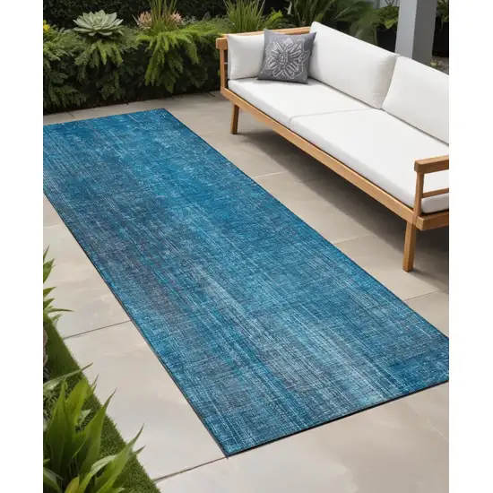 Blue Striped Washable Non Skid Indoor Outdoor Runner Rug Photo 1