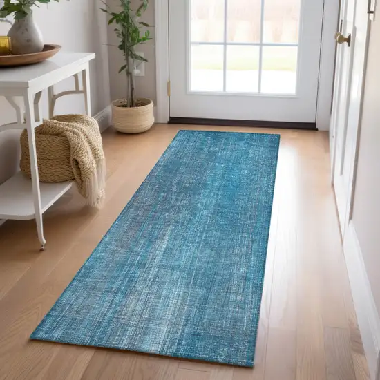 Blue Striped Washable Non Skid Indoor Outdoor Runner Rug Photo 7