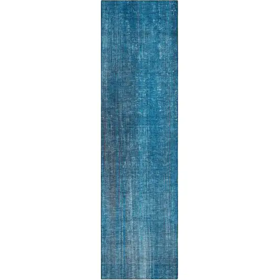 Blue Striped Washable Non Skid Indoor Outdoor Runner Rug Photo 2