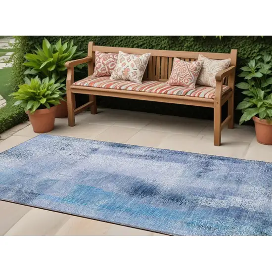 Blue Washable Non Skid Indoor Outdoor Runner Rug Photo 1