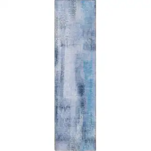 Photo of 8' Runner Blue Washable Non Skid Indoor Outdoor Runner Rug