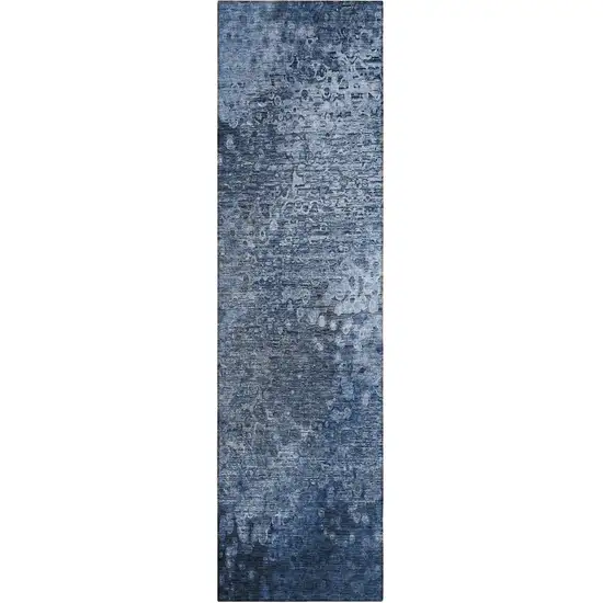 Blue Washable Non Skid Indoor Outdoor Runner Rug Photo 2