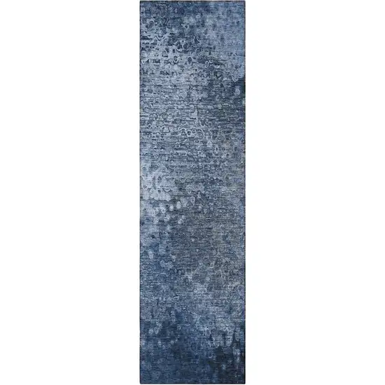 8' Runner Blue Washable Non Skid Indoor Outdoor Runner Rug Photo 5